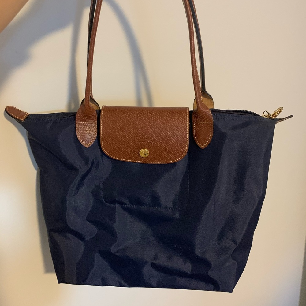 Longchamp Navy and Brown Tote Bag